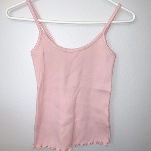 Cropped ribbed tank with lettuce trim